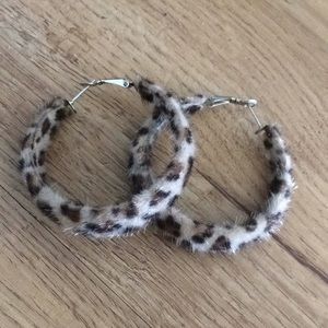 Suede puffy cheetah hoops earnings